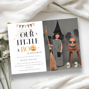 Halloween Pumpkin Little Boo Foto Birthday Invite Bedankkaart