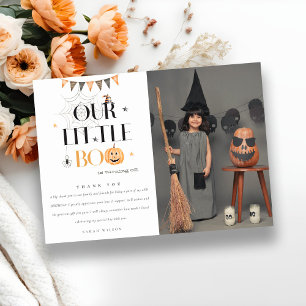 Halloween Pumpkin Little Boo Kinder Foto Birthday Bedankkaart