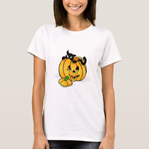 Halloween Pumpkin met zwarte kat T-shirt