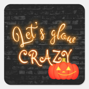 Halloween Pumpkin Neon Sign on Brick Vierkante Sticker