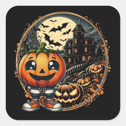 Halloween Pumpkin No 2 Classic Square Stickers (Voorkant)
