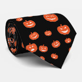 Halloween Pumpkin Pattern Green Oranje Black Cute Stropdas (Opgerold)