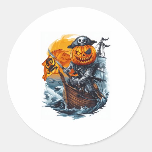 Halloween Pumpkin Pirate Adventure Ronde Sticker (Voorkant)