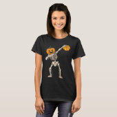 Halloween Pumpkin Skeleton Basketball Dabbing T-shirt (Voorkant volledig)