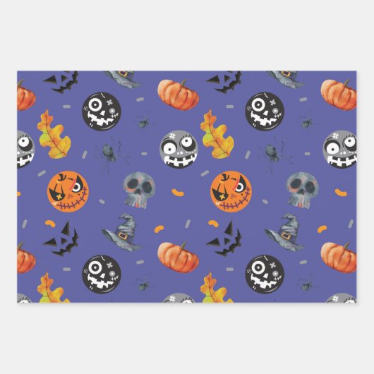 Halloween Pumpkin Skeleton Haunted House Graveyard Inpakpapier Vel (Voorkant)