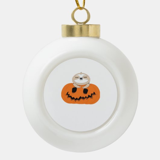 Halloween Pumpkin Sloth Classic T-shirt Keramische Bal Ornament (Voorkant)