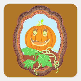Halloween pumpkin smiling whimsical and spooky vierkante sticker