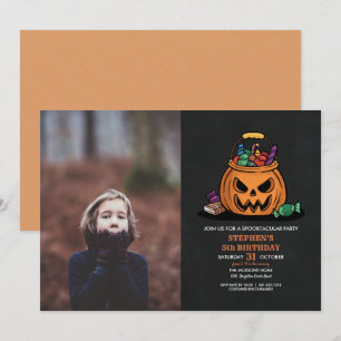 Halloween Pumpkin Snoep Kind Foto Birthday Party Kaart