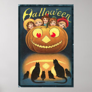 Halloween Pumpkin Vintage Art Poster