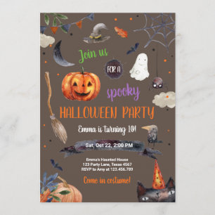 Halloween Pumpkin Witch Cat Spider Spooky Verjaard Kaart