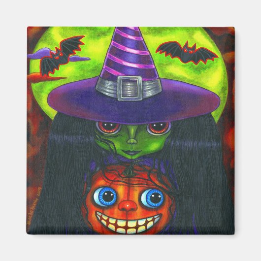 Halloween Pumpkin Witch Magnet Magneet (Voorkant)