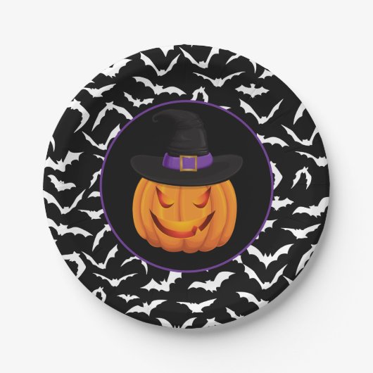 Halloween Pumpkin Witch Papieren Bordje (Voorkant)