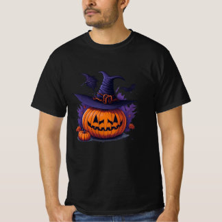 halloween pumpkin with a witch hat t-shirt