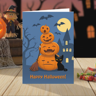 Halloween Pumpkins and Black Cat Kaart