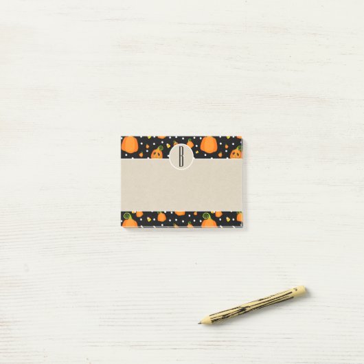 Halloween Pumpkins Kraft Rustic Monogram Post-it® Notes (Op bureau)