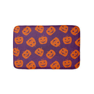 Halloween Pumpkins op Paars Achtergrondpatroon Badmat