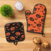 Halloween pumpkins ovenwant & pannenlap set (Top down)