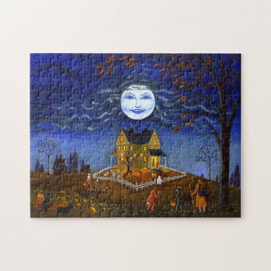 Halloween puzzel, trick or treat scène legpuzzel (Horizontaal)