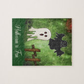 Halloween Puzzle met zwarte & witte ghost Legpuzzel (Horizontaal)