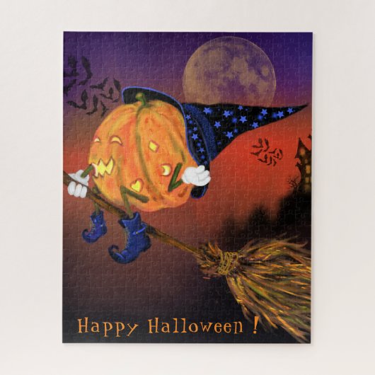 Halloween Puzzle Sorcière Citrouille Volant Broom (Vertical)