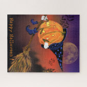 Halloween Puzzle Sorcière Citrouille Volant Broom (Horizontal)