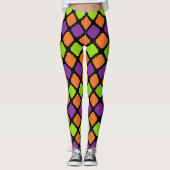 Halloween Quatrefoil Pattern Oranje Paars Green Leggings (Voorkant)