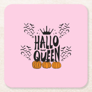 Halloween Queen, Halloqueen, Retro Halloween Art Vierkante Kartonnen Onderzetter