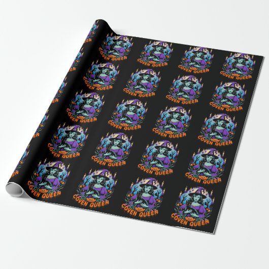 Halloween QUEEN Witch Art met Black Cat Design Cadeaupapier (Uitgerold)