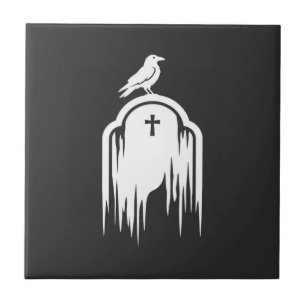Halloween Raaf Grafsteen Silhouet Ontwerp Tegeltje