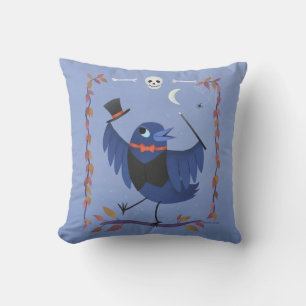 Halloween Raaf Kraai Maan Blauw Kussen