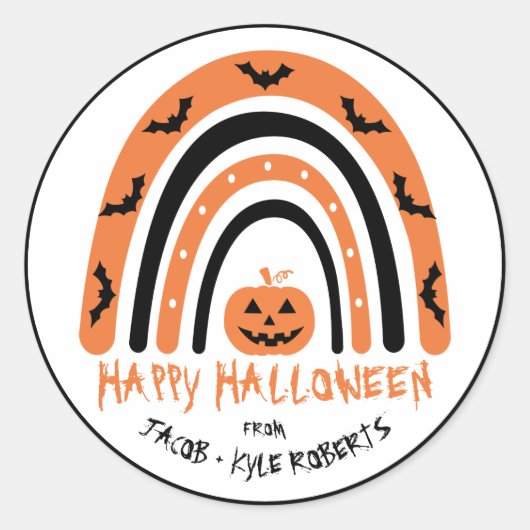 Halloween Rainbow Bat Pumpkin - Aangepast Ronde Sticker (Voorkant)