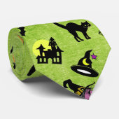 Halloween Random Iconic Pattern Green BG Stropdas (Opgerold)
