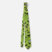 Halloween Random Iconic Pattern Green BG Stropdas (Achterkant)
