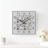 Halloween Random Iconic Pattern Grey Textured Vierkante Klok (Huis)