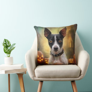 Halloween Rat Terrier met pompoenen eng Kussen