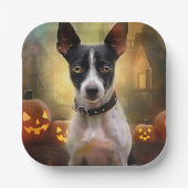 Halloween Rat Terrier met pompoenen eng Papieren Bordje (Voorkant)