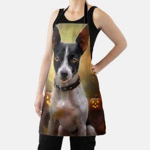 Halloween Rat Terrier met pompoenen eng Schort