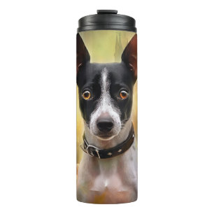 Halloween Rat Terrier met pompoenen eng Thermosbeker