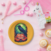 Halloween Raven in een pompoen patch Papieren Bordje (Feest)