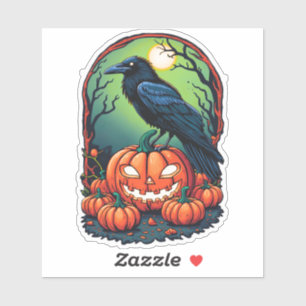Halloween Raven in een pompoen patch Sticker