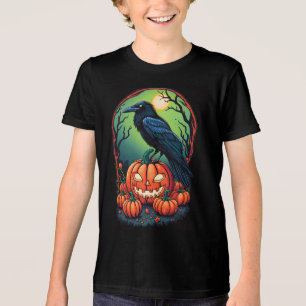 Halloween Raven in een pompoen patch Tri-Blend Shirt