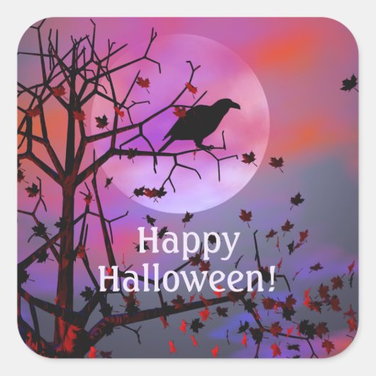 Halloween Raven Night Vierkante Sticker (Voorkant)