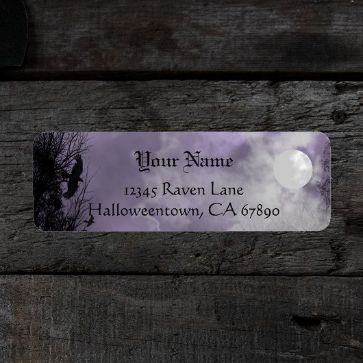 Halloween Raven Purple Sky Étiquette de adresse pe