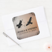 Halloween Ravens met harten bruiloft plein Vierkante Sticker (Envelop)