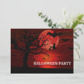 Halloween Red Full Moon Black Tree Witch Bat Scary Kaart (Staand voorkant)
