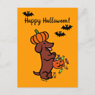 Halloween Red Smooth Haire Dachshund Briefkaart