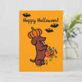 Halloween Red Smooth Haire Dachshund Kaart (Staand voorkant)