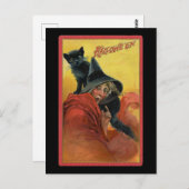 Halloween Red Witch & Black Cat  Briefkaart (Voorkant / Achterkant)