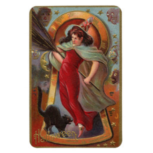 Halloween Red Witch & Black Cat  Magneet