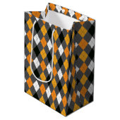 Halloween Retro Argyle Oranje Zwart wit Medium Cadeauzakje (Voorkant Gekanteld)